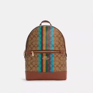 Coach Tan Backpack with Vibrant Stripes
